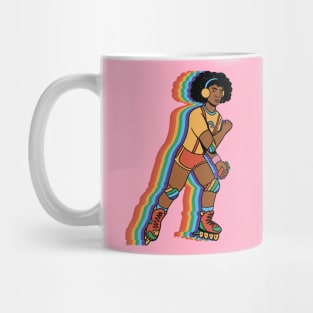 Vintage Roller Girl on Rollerblades // Rainbow Skater Mug